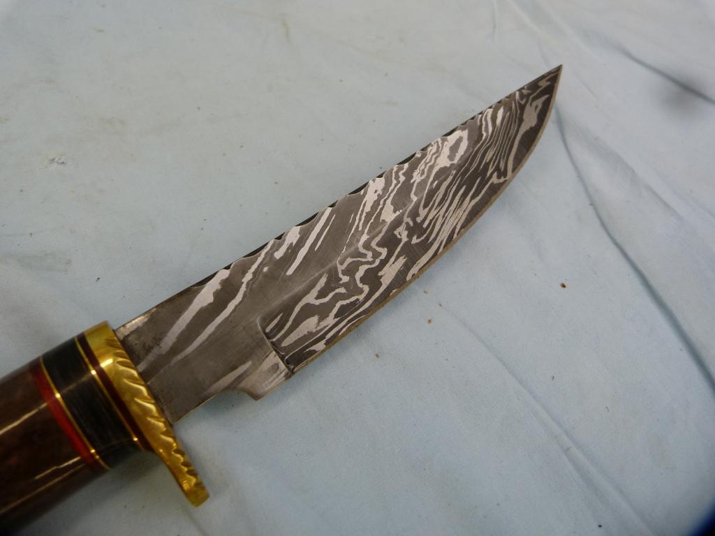 Custom Damascus-type blade hunting knife