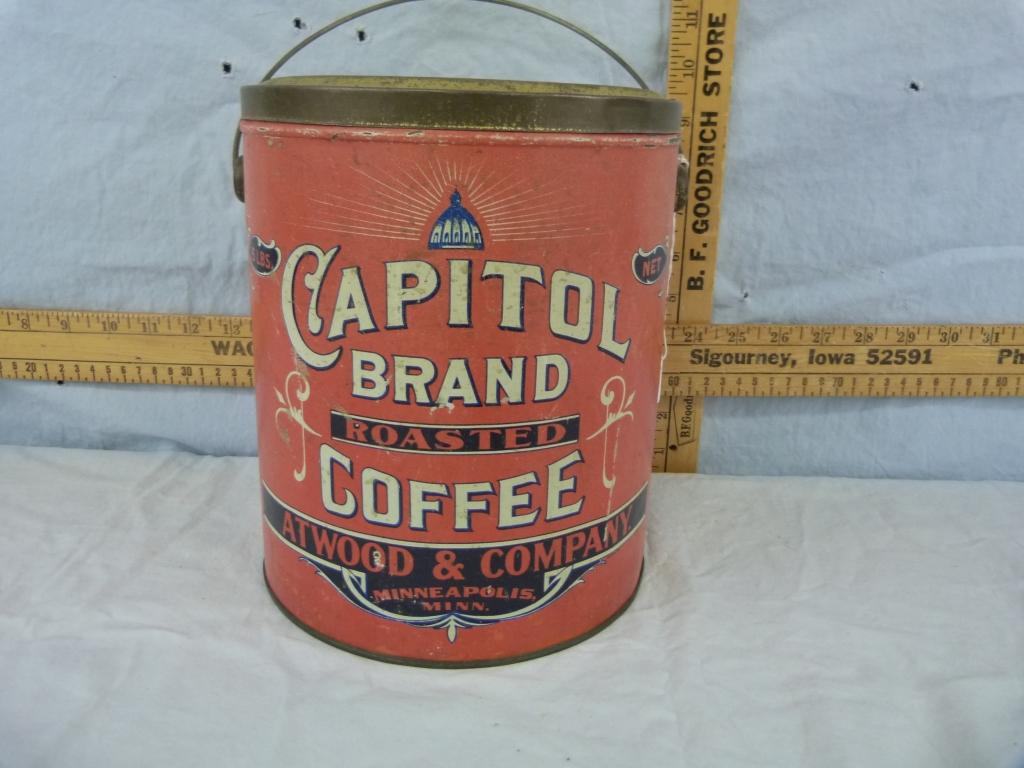 5-lb. Capitol Brand Coffee tin with wire bail