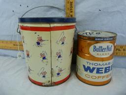 2 tins: Farmer Peet's Lard & Thomas J. Webb Coffee