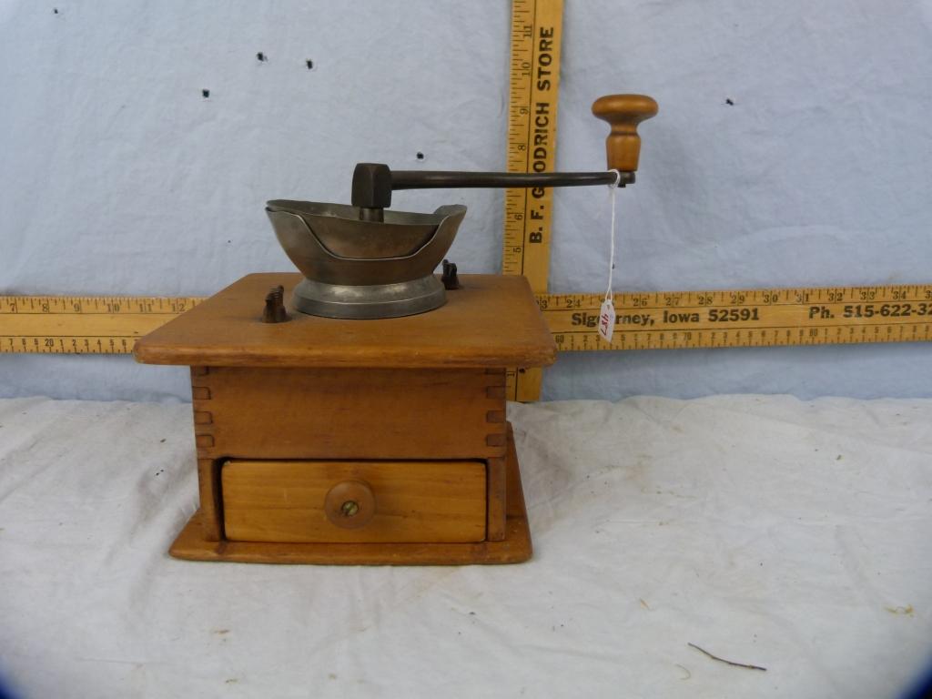 Coffee grinder, dovetail w/drawer, 9-1/4" T