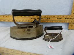 2 Sad irons: 6-1/2" L Asbestos; & 3-1/4" L Dover