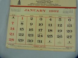 1962 First Trust & Union Savings Bank calendar & March/April Garden Theatre movie slate poster, x
