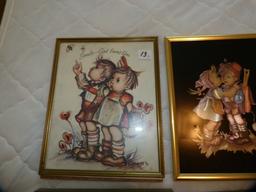 4 Hummel type pictures - frames 10-1/2" x 8-3/4" approx.