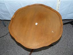 Round top, 3 legged parlor table, serpentine edge - 27-1/4" T, 24-1/4" D