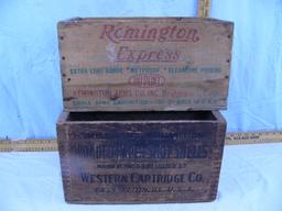 (2) wooden ammo boxes: Remington Express 20 ga 2-3//4 7-1/2 shot & Western 16 ga 2-9/16 - 2x$