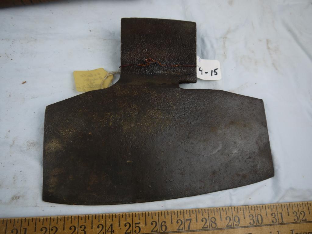 (2): G.S. Bar Co. broad axe blade & Fulton Tool Co cleaver, 20-3/4" L