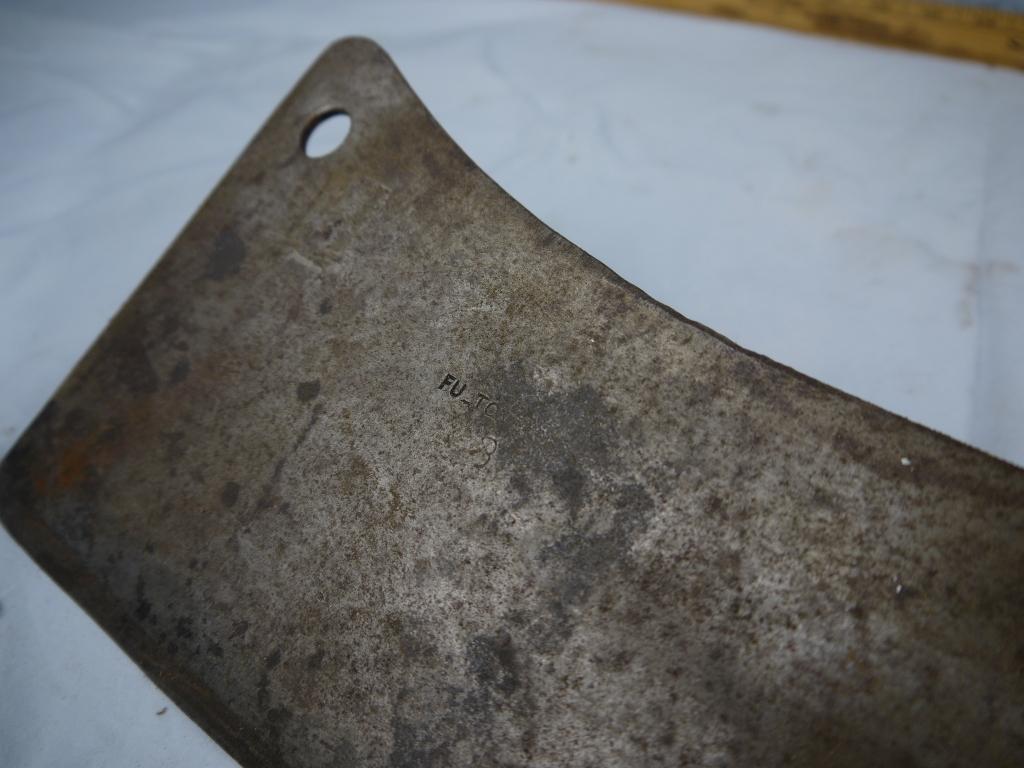 (2): G.S. Bar Co. broad axe blade & Fulton Tool Co cleaver, 20-3/4" L