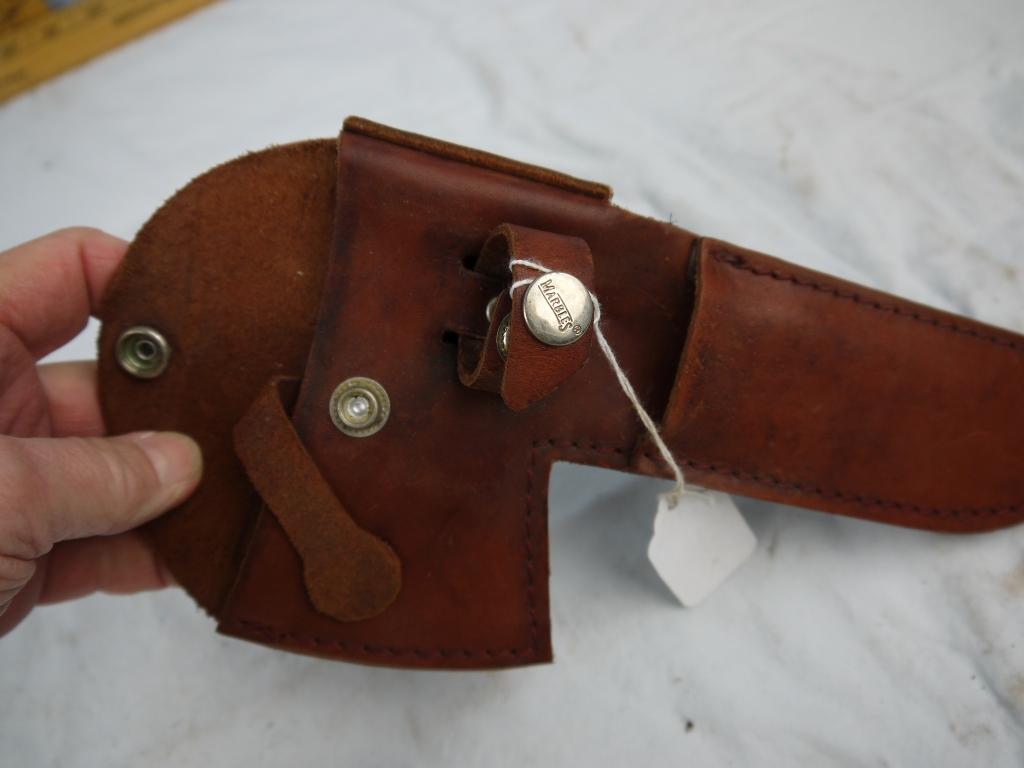 KA-Bar/Union Cutlery knife & hatchet set with Marble's leather sheath; some rust.