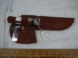 KA-Bar/Union Cutlery knife & hatchet set with Marble's leather sheath; some rust.