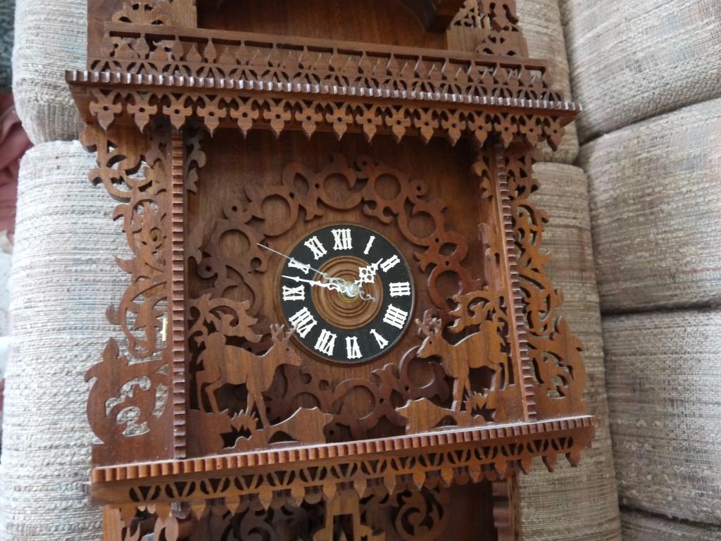 Beautifully scrolled wall clock: pendulum with turquoise pendant - approx. 48" T & 16" W x 7" D