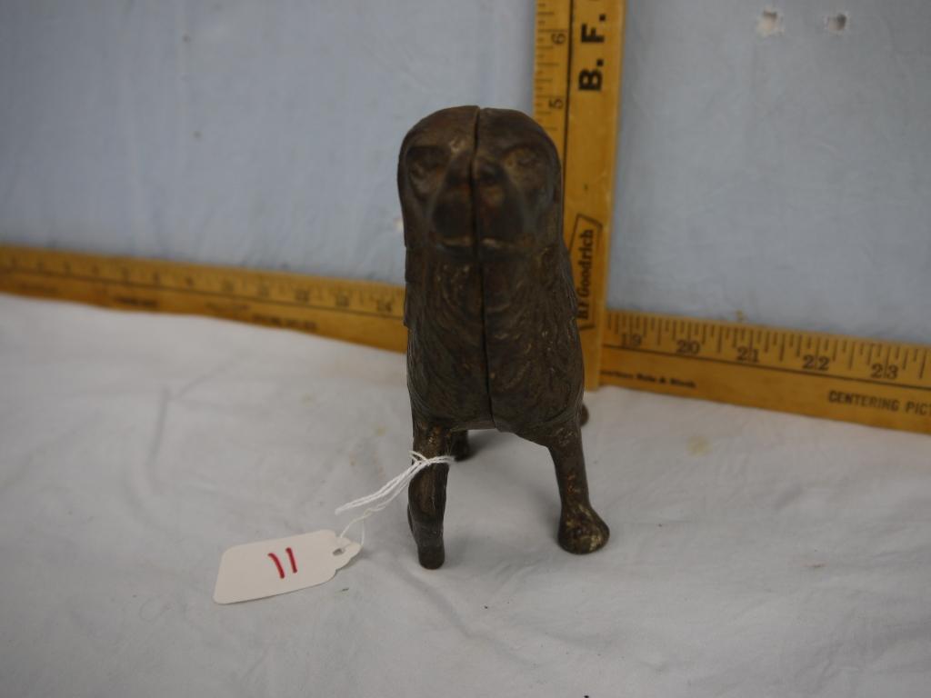 Cast iron rescue dog bank with replacement screw, 5" tall x 7" long