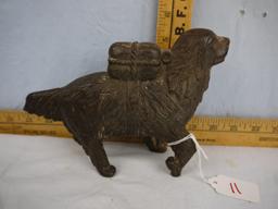 Cast iron rescue dog bank with replacement screw, 5" tall x 7" long