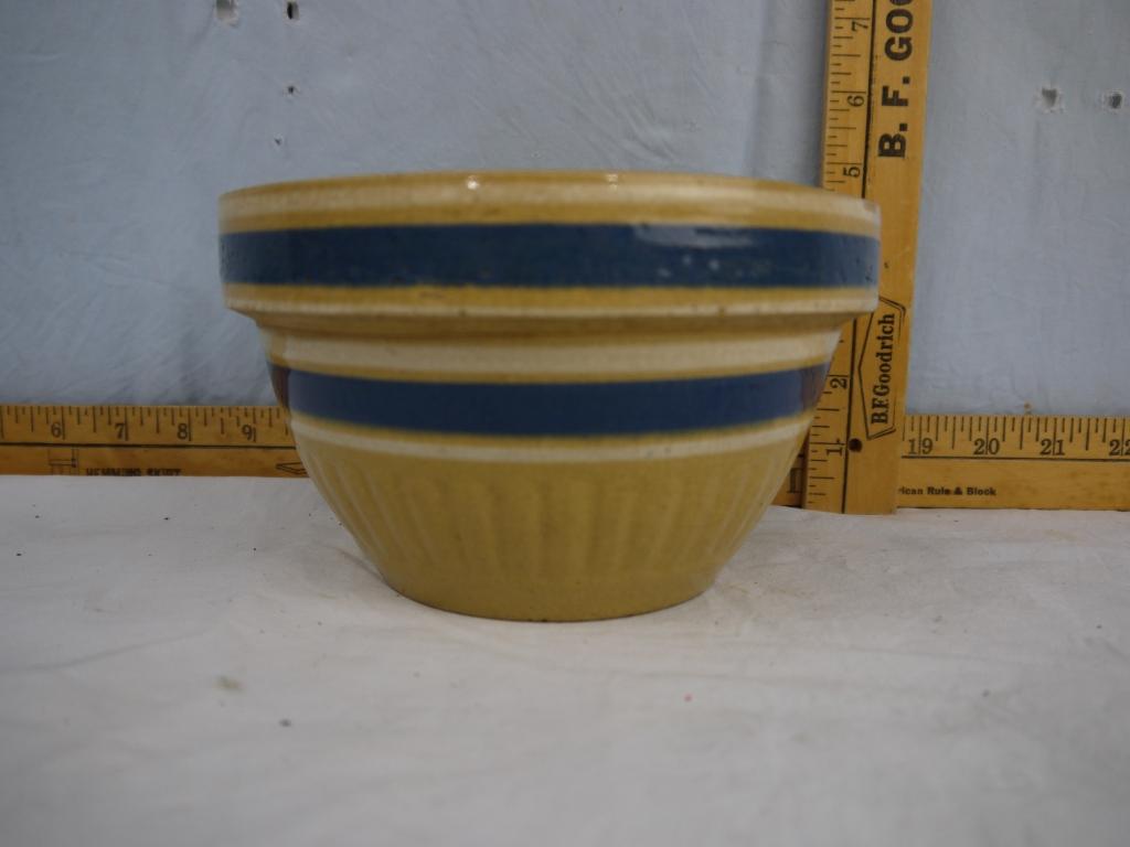 Yelloware blue band bowl, 7" diameter, good condition