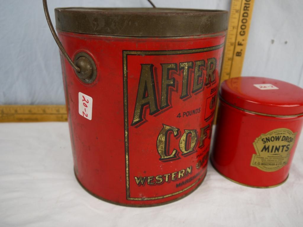 (2) tins: After Glow Coffee 4 pounds & Snow Drop Mints one pound