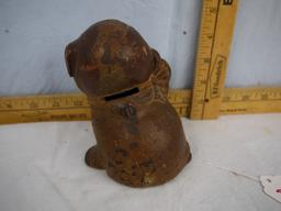 Cast iron bank: Hubley Boston Terrier Puppy with Bee on Behind, 4-3/4" tall