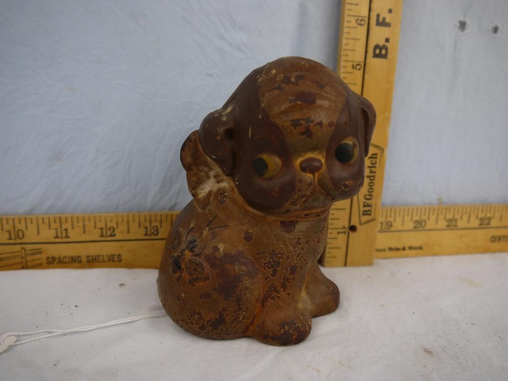 Cast iron bank: Hubley Boston Terrier Puppy with Bee on Behind, 4-3/4" tall