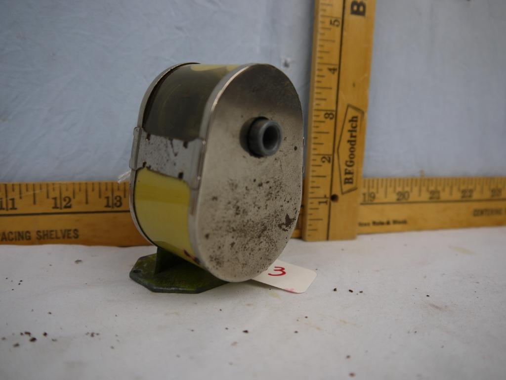 The Gem pencil sharpener, table top mount, 3-1/2" tall, celluloid catch container