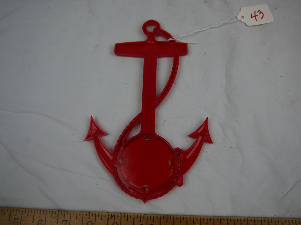 De Dutchman Oil Co. Skelly Oil anchor shaped thermometer (works??), 8-1/2" long