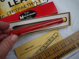 (3) auto items: Mile-O-Graph in box, Marathon screwdriver, 6" x 7" Contains Lead enamel sign