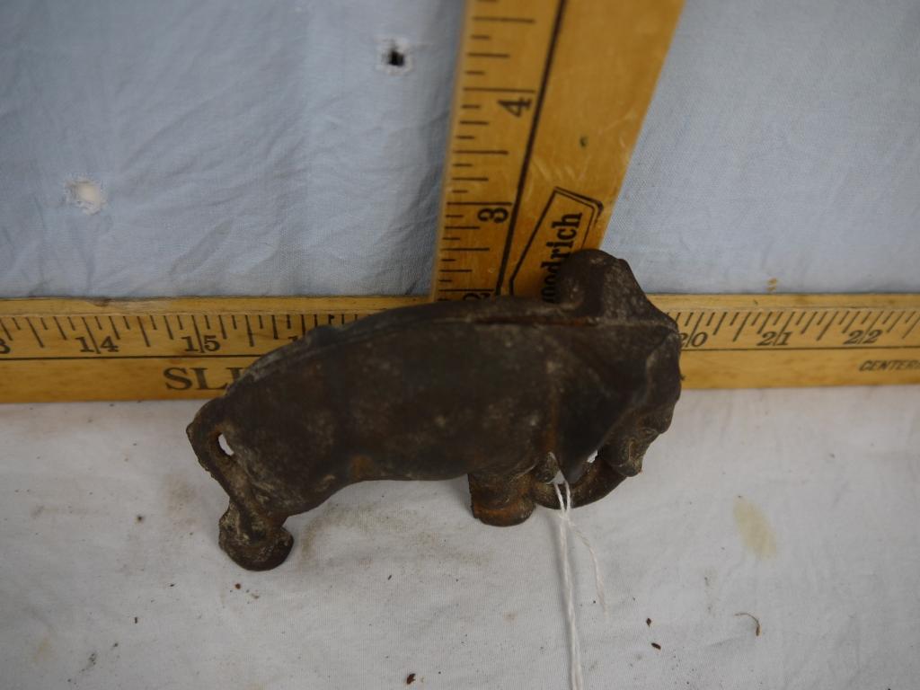 Cast iron elephant bank, 2-3/4" tall