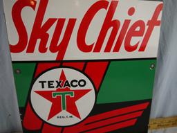 Enamel Sky Chief Texaco Gasoline sign - 18" tall x 12" wide