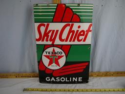 Enamel Sky Chief Texaco Gasoline sign - 18" tall x 12" wide