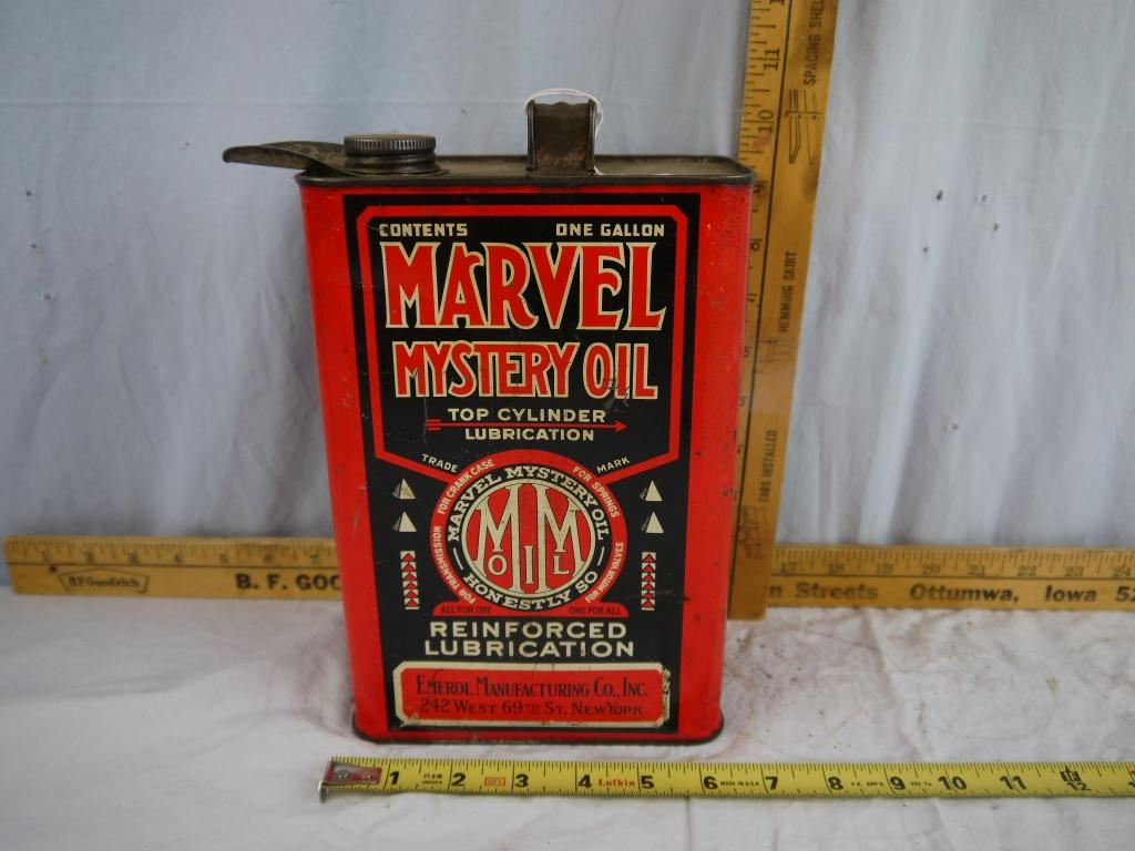 Marvel Mystery Oil one gallon empty can with pour spout