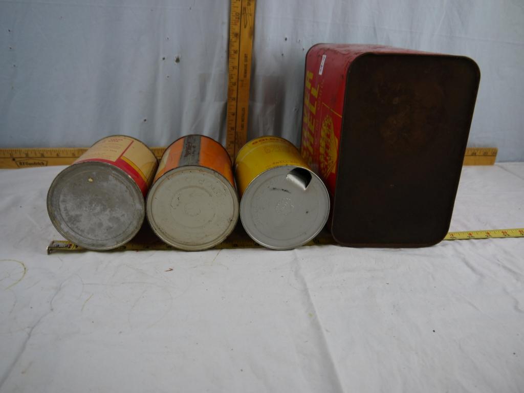 (4) empty Shell oil cans