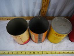 (4) empty Shell oil cans