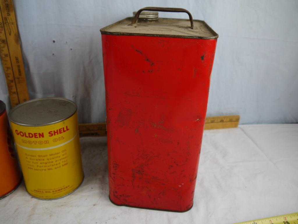 (4) empty Shell oil cans