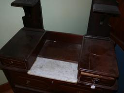 Deep well dresser with white marble insert, hanky drawers,