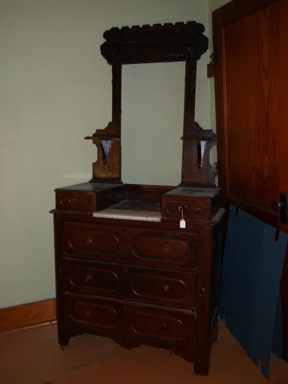 Deep well dresser with white marble insert, hanky drawers,