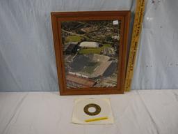 Framed aerial photo of Kinnick Stadium 16-1/2" x 13-1/2" and The Fabulous Fryers record