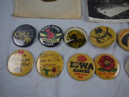 22 Iowa sports items - record, buttons, postcards