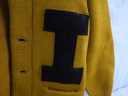 Iowa gold letter sweater   "Ken Steinbeck" embroidered on inside