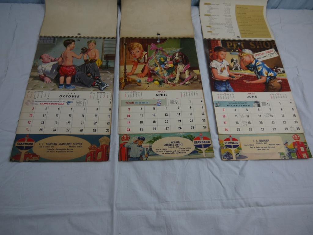 3 calendars - 1954, 1955 1956 - J.L. Morgan Standard Service - Keokuk, Iowa