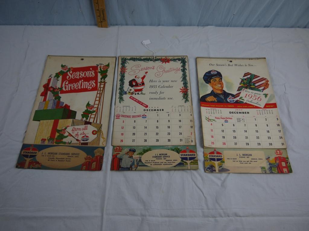 3 calendars - 1954, 1955 1956 - J.L. Morgan Standard Service - Keokuk, Iowa