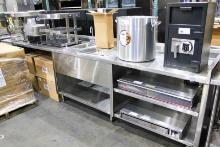 142IN. STAINLESS STEEL WORKTOP TABLE W/ HAND SINK & ICEDOWN WELL