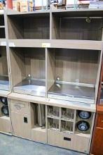 4' BEVERAGE CABINET W/ CUP DISPENSERS, TRASH RECEPTACLE, AND STAINLESS STEEL TRAY SLIDES