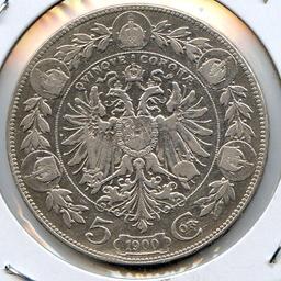 Austria 1900 silver 5 corona F/VF