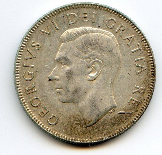 Canada 1952 silver 50 cents high relief XF