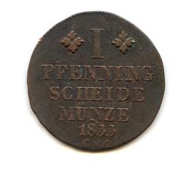Germany/Brunswick-Wolfenbuttel 1833 1 pfennig VF