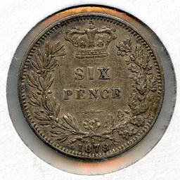 Great Britain 1878 silver sixpence nice XF