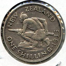 New Zealand 1935 silver 1 shilling VF