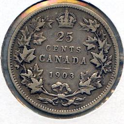 Canada 1903 silver 25 cents F