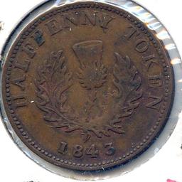 Canada/Nova Scotia 1843 1/2 penny token good VF