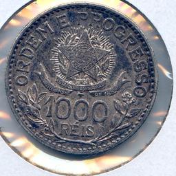 Brazil 1913-A silver 1000 reis XF