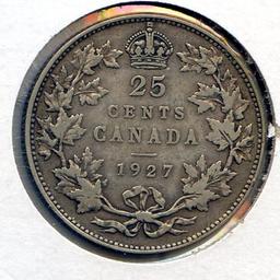 Canada 1927 silver 25 cents VF KEY DATE