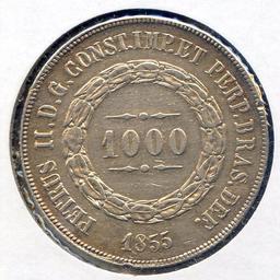 Brazil 1855 silver 1000 reis XF