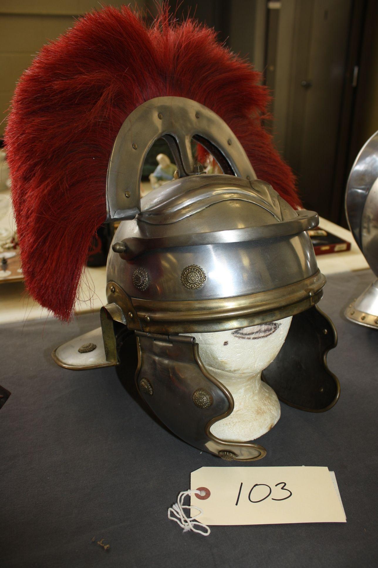 ROMAN HELMET WITH RED PLUME, 16 3/4" TALL